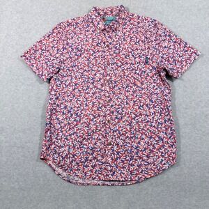 Chubbies Mens Medium Short Sleeve Button Down Shirt Red White Blue Leafy Floral